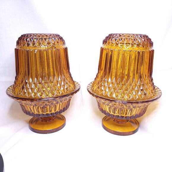 Indiana Glass Other - Pair of Vintage Amber Princess House Fairy Lamps